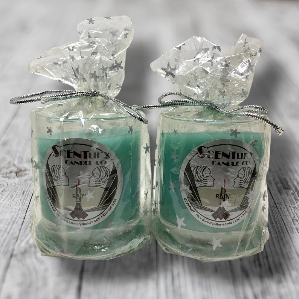 Vintage SCENTury Candles Rain Scent Jar Candle Lot 2 Muskogee Oklahoma USA NOS